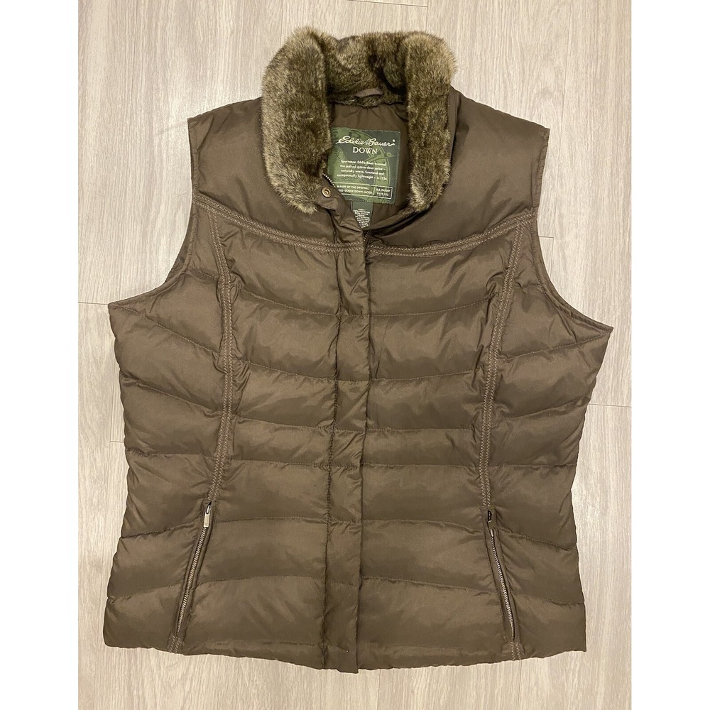 Eddie Bauer Vest Womens XLT Brown Quilted Premium Goose Down XL Tall EUC